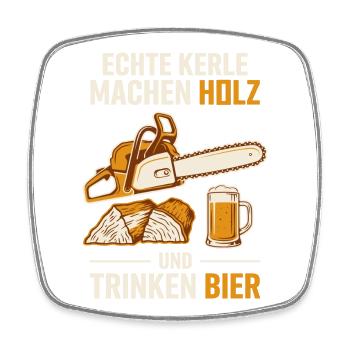 Echte Kerle: Holz, Hobel & Bier - Viereckiger Kühlschrankmagnet - Weiß - Vorne