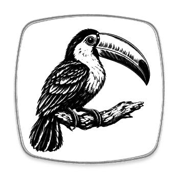 Tukan – Schwarz Weiß Vogelgravur - Viereckiger Kühlschrankmagnet - Weiß - Vorne