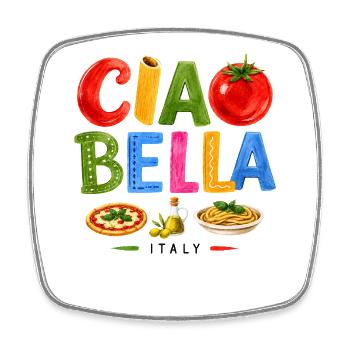 Ciao Bella Italian Food - Viereckiger Kühlschrankmagnet - Weiß - Vorne