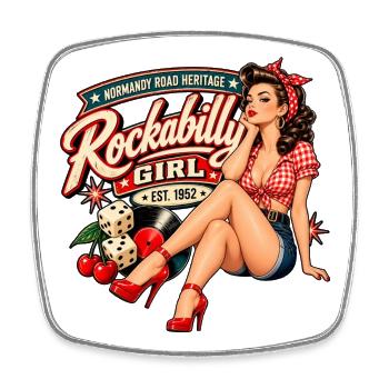 Rockabilly Pin-Up-Rucksack – Normandy Road - Viereckiger Kühlschrankmagnet - Weiß - Vorne