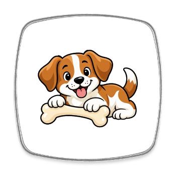 Süßer kleiner Hund mit Knochen – Comic Welpe - Viereckiger Kühlschrankmagnet - Weiß - Vorne