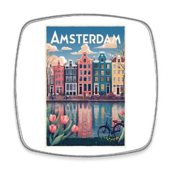 Amsterdamer Kanalporträt - Viereckiger Kühlschrankmagnet - Weiß - Vorne