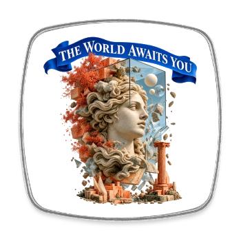 The World Awaits You – Surreale Weltreise - Viereckiger Kühlschrankmagnet - Weiß - Vorne