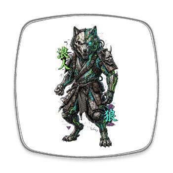 Cyber Wolf Mech Samurai Krieger - Viereckiger Kühlschrankmagnet - Weiß - Vorne