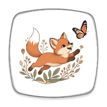 Boho Fuchs Welpe Schmetterling Line Art T-Shirt - Viereckiger Kühlschrankmagnet - Weiß - Vorne