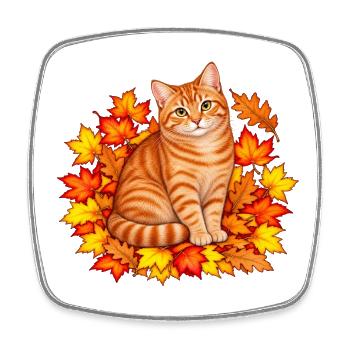 Herbstkatze in Blätterpracht - Viereckiger Kühlschrankmagnet - Weiß - Vorne