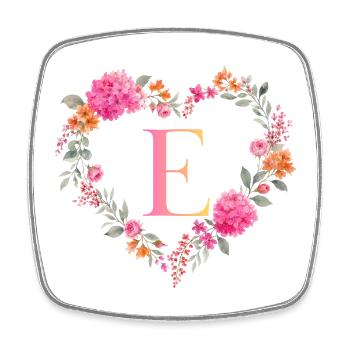 E Monogramm Blumen Herz personalisierbar - Viereckiger Kühlschrankmagnet - Weiß - Vorne