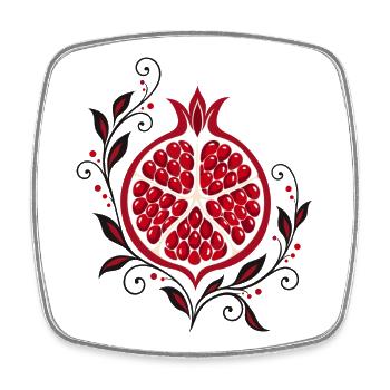 Granatapfel mit Blumen - Botanische Kunst - Viereckiger Kühlschrankmagnet - Weiß - Vorne
