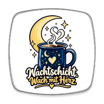 Nachtschicht Shirt mit Mond - Spruch Nachtschicht - Viereckiger Kühlschrankmagnet - Weiß - Vorne