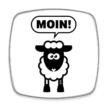 Moin! (Schaf / White / Lamm / Plattdeutsch / POS) - Viereckiger Kühlschrankmagnet - Weiß - Vorne