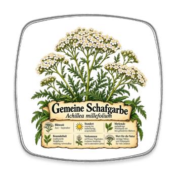 Schafgarben Motiv - Geschenk Gartenfreund - Viereckiger Kühlschrankmagnet - Weiß - Vorne