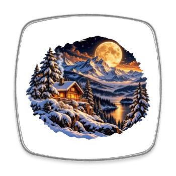 Winterwaldhütte am Mondsee - Viereckiger Kühlschrankmagnet - Weiß - Vorne
