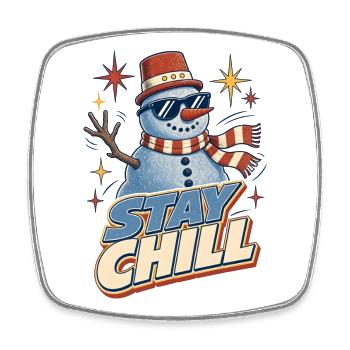 Stay Chill – Retro Schneemann Weihnachten - Viereckiger Kühlschrankmagnet - Weiß - Vorne
