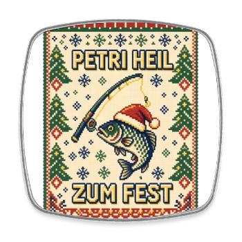 Petri Heil zum Fest – Pixel Ugly Sweater Angler - Viereckiger Kühlschrankmagnet - Weiß - Vorne