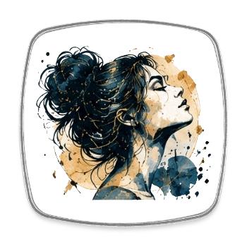Frauenporträt in Blau und Gold – Aquarell - Viereckiger Kühlschrankmagnet - Weiß - Vorne