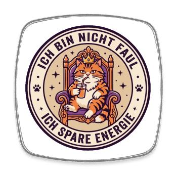 Ich Bin Nicht Faul Ich Spare Energie Katze - Viereckiger Kühlschrankmagnet - Weiß - Vorne