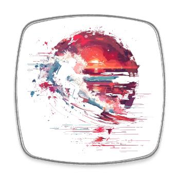 Surfing Steamwave - Viereckiger Kühlschrankmagnet - Weiß - Vorne