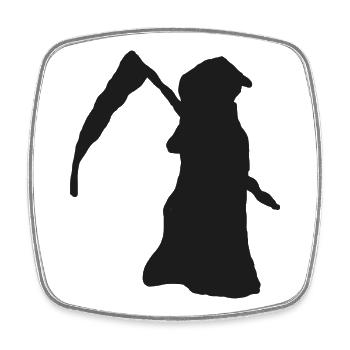 Weiblicher Tod mit Sense – schwarze Silhouette - Viereckiger Kühlschrankmagnet - Weiß - Vorne