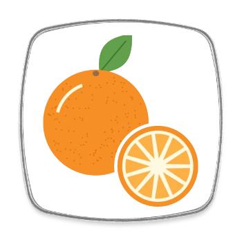 Orange mit Orangenscheibe - Frucht Motiv - Viereckiger Kühlschrankmagnet - Weiß - Vorne