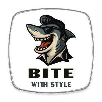 Cooler Hai im Rockabillylook mit Bite with Style - Viereckiger Kühlschrankmagnet - Weiß - Vorne