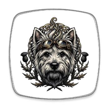 Steampunk-Hund mit Brille und keltischem Knoten - Viereckiger Kühlschrankmagnet - Weiß - Vorne