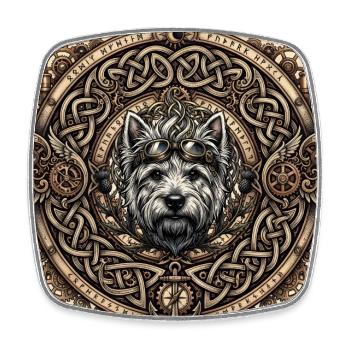 Steampunk-Hund keltische Knoten - Viereckiger Kühlschrankmagnet - Weiß - Vorne