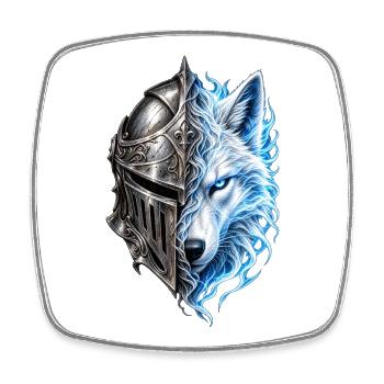 Spektraler Wolf und Ritterhelm – Fantasie - Viereckiger Kühlschrankmagnet - Weiß - Vorne