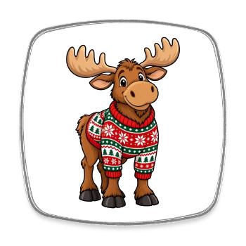 Weihnachtselch mit Pullover – Lustiger Comic Elch - Viereckiger Kühlschrankmagnet - Weiß - Vorne