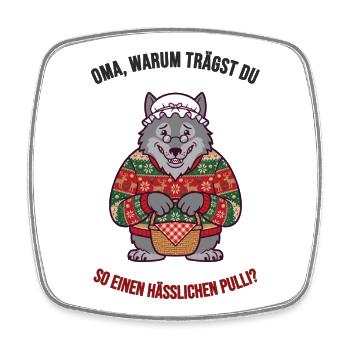 Hässlicher Weihnachtspullover – Wolf & Oma - Viereckiger Kühlschrankmagnet - Weiß - Vorne