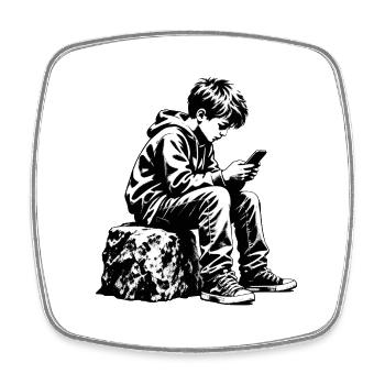 Monochromes Jugendportrait am Handy - Viereckiger Kühlschrankmagnet - Weiß - Vorne
