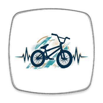 BMX Herzschlag EKG: Minimalistisches Silhouette - Viereckiger Kühlschrankmagnet - Weiß - Vorne