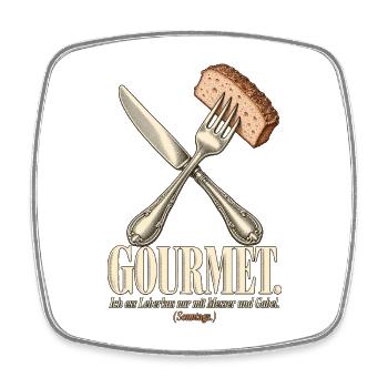 Gourmet Leberkas mit Messer und Gabel - Viereckiger Kühlschrankmagnet - Weiß - Vorne