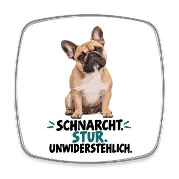  Französische Bulldogge Schnarcht Stur - Viereckiger Kühlschrankmagnet - Weiß - Vorne