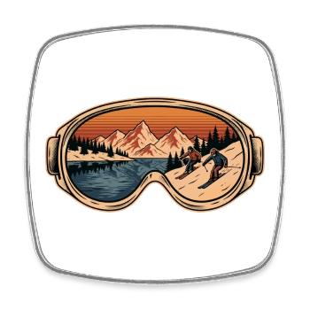 Goggles Mountain Retro Alpinski - Viereckiger Kühlschrankmagnet - Weiß - Vorne