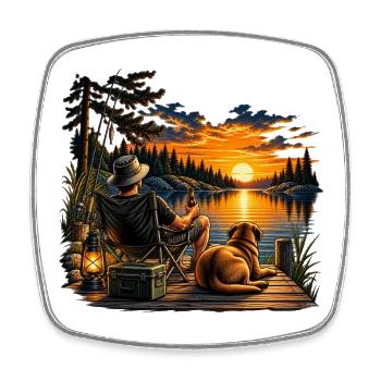Fisherman's Sunset – Mensch und Hund - Viereckiger Kühlschrankmagnet - Weiß - Vorne