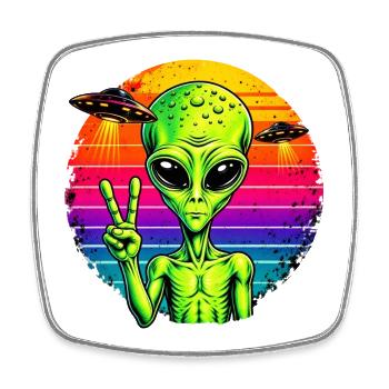 Psychedelisches Alien-Friedenszeichen - Viereckiger Kühlschrankmagnet - Weiß - Vorne