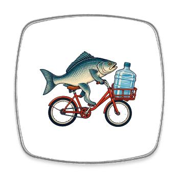 Fisch auf Fahrrad mit Wasserflasche - Viereckiger Kühlschrankmagnet - Weiß - Vorne