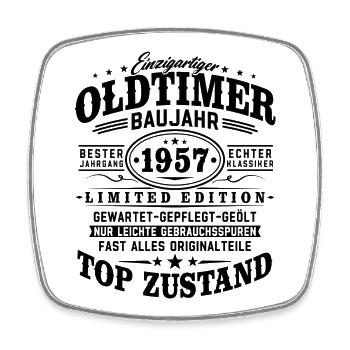 Oldtimer Baujahr 1957 Jahrgang Geburtstag Geschenk - Viereckiger Kühlschrankmagnet - Weiß - Vorne