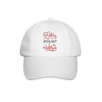 Mein Herz schlägt für Matthias - Baseballkappe - Weiß/Weiß - Vorne