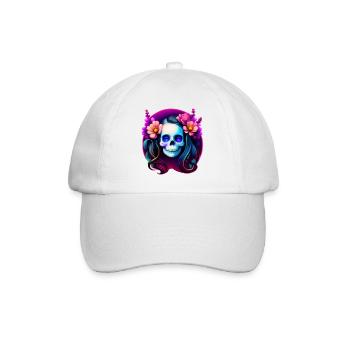 Dame du Crâne Mystique aux Fleurs – Néon Gothique - Casquette classique - blanc/blanc - Devant