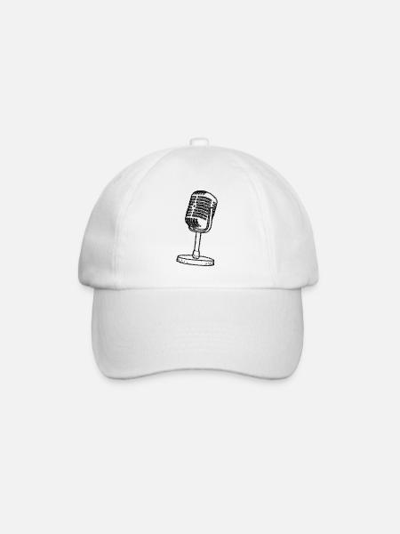 Mikrofon - Retro - gezeichnet - Baseballkappe - Weiß/Weiß