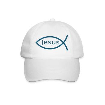 Blauer Jesusfisch Ichthys Jesus Fisch Geschenk  - Baseballkappe - Weiß/Weiß - Vorne