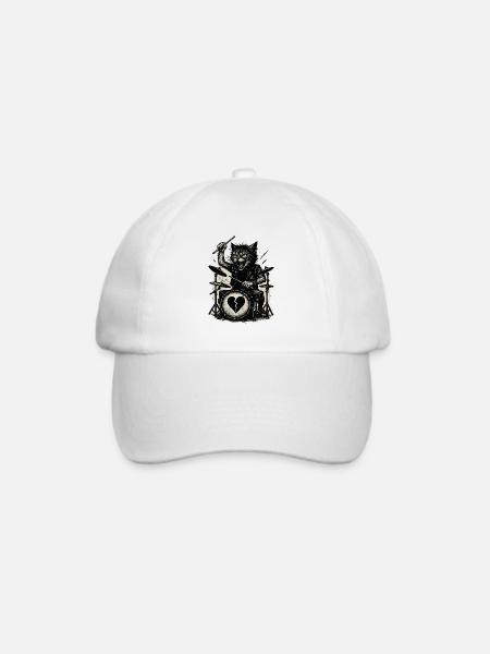 Katzen-Drummer mit gebrochenem Herz - Baseballkappe - Weiß/Weiß