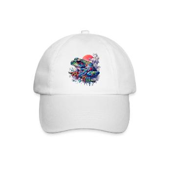 Bunter japanischer Frosch mit Sonnenuntergang - Baseballkappe - Weiß/Weiß - Vorne