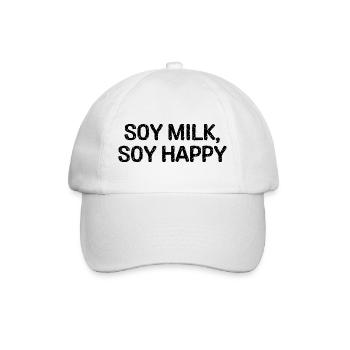 Lustiger veganer Humor Zitat Sojamilch, Soja glücklich! - Baseballkappe - Weiß/Weiß - Vorne