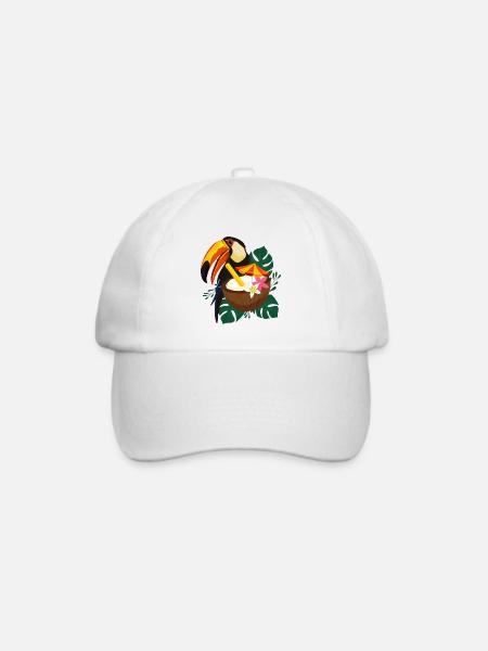 Tukan mit Kokosnuss-Cocktail - Tropisch - Baseballkappe - Weiß/Weiß