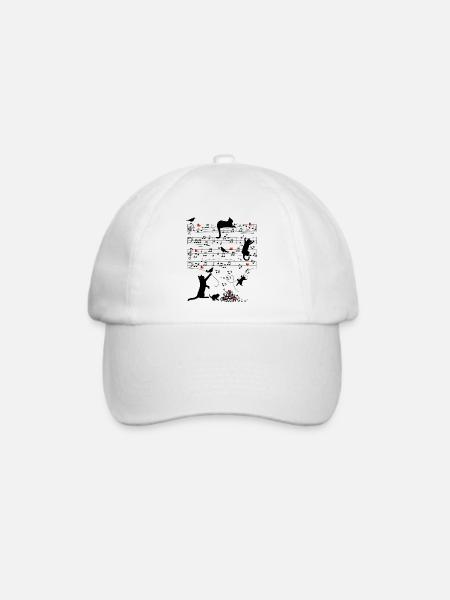 Notenblatt Katzen Herzen Musik Amsel - Baseballkappe - Weiß/Weiß