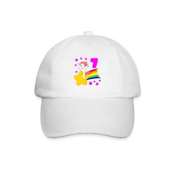 7 Siebter Geburtstag 7 Bday Mädchen Einhorn - Baseballkappe - Weiß/Weiß - Vorne