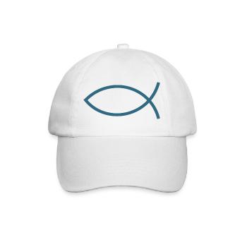 Blauer Jesusfisch Ichthys Jesus Fisch  - Baseballkappe - Weiß/Weiß - Vorne