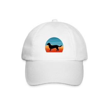 Alpine Dachsbracke Hundesilhouette Retro Sonnenuntergang - Baseballkappe - Weiß/Weiß - Vorne